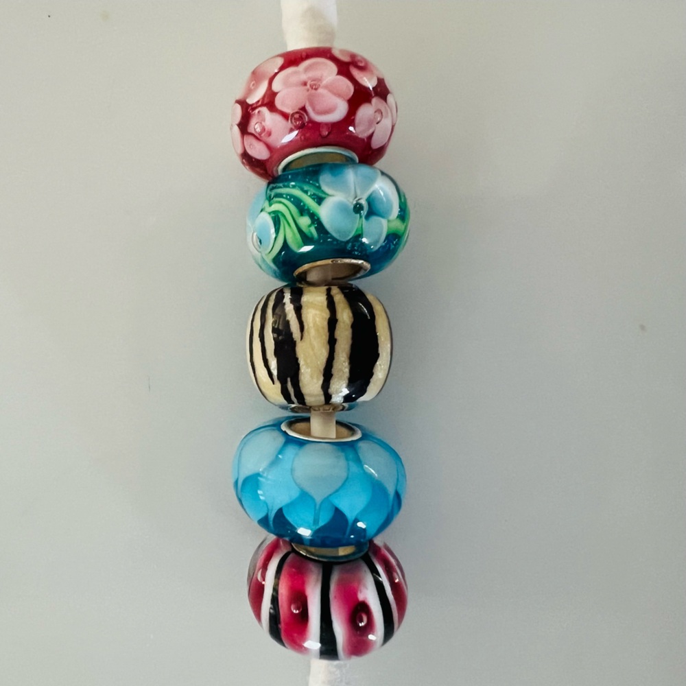 Authentic Milano Glass Set Of (5) Seven Unique Glass Beads 925S Various